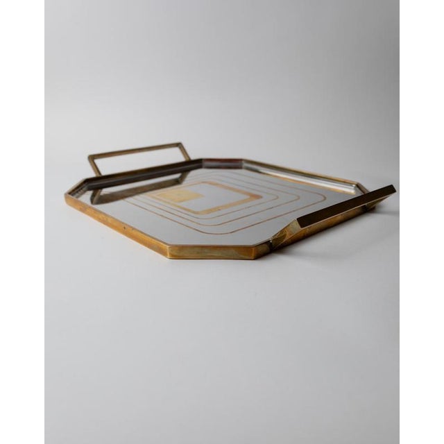 Gold Mid-Century Octagonal Stainless Steel Tray with Brass Rim, 1970s For Sale - Image 8 of 12