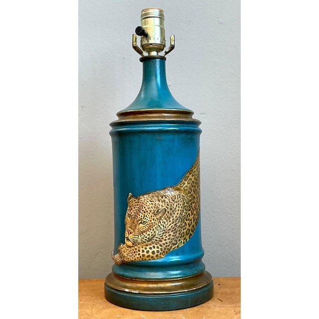 Vintage Blue and Gold Decoupage Leopard Lamp For Sale - Image 18 of 18