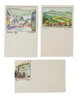 Tiny Mid Century European Villages Watercolor Paintings - Set of 3
