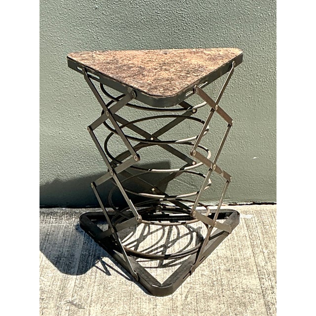 Wood Vintage Industrial Metal and Stone Side Table For Sale - Image 7 of 12