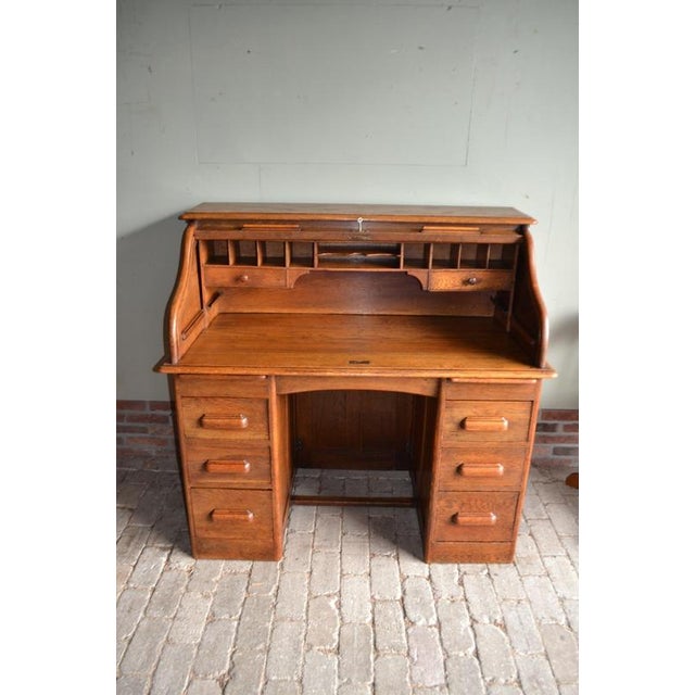 Antique Oak Roll-Up Desk and Office Chair, Set of 2 For Sale - Image 13 of 17