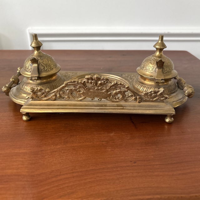Vintage Brass Ink Well For Sale - Image 10 of 11
