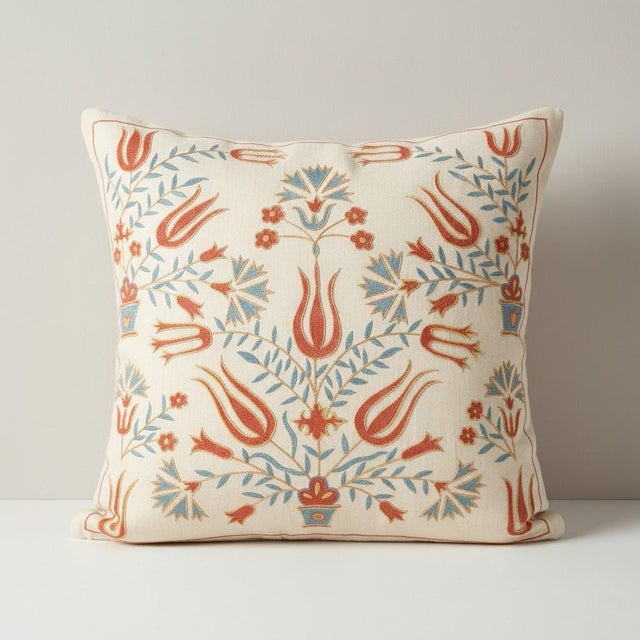 20"x20" Embroidered Pillow Cover. Traditional Accent Pillow. Silk Cushion Cover For Sale - Image 4 of 6