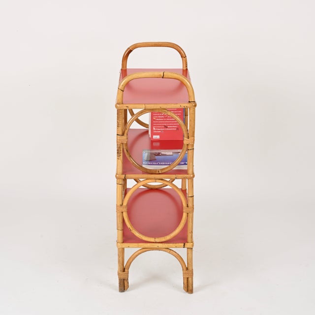 Italian Bookcase in Rattan and Red Laminate from Vivai del Sud, 1970s For Sale - Image 14 of 15