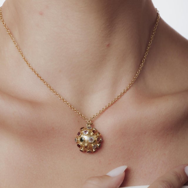 Vintage Multi-Stone 14k Yellow Gold Half Sputnik Necklace For Sale In Los Angeles - Image 6 of 7