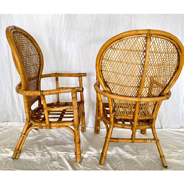 Pair Bamboo & Rattan Fan Back Arm Chairs For Sale - Image 11 of 18