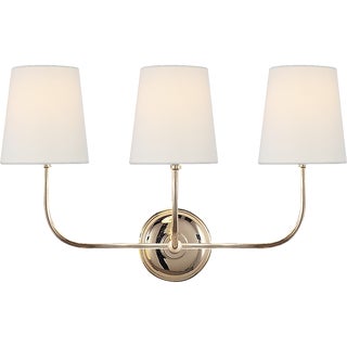 Thomas O'Brien for Visual Comfort Signature Vendome Triple Sconce in Polished Nickel with Linen Shades For Sale