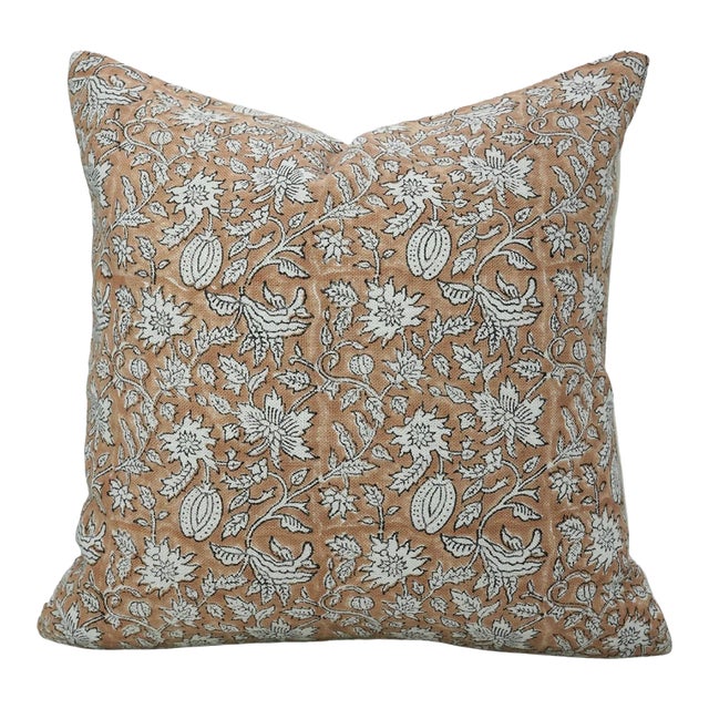 Fabdivine Artistic Block Print Pillow Cover 24x24 Inch Off-White Linen-Manikarnika For Sale