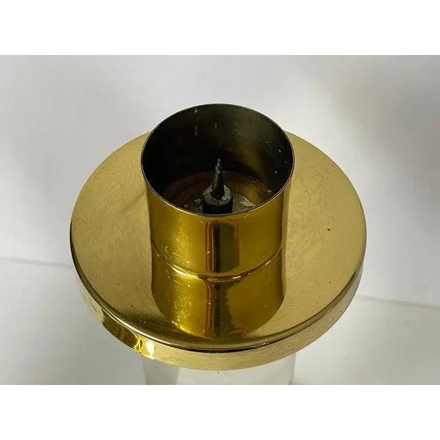 Brass Pair of Lucite and Brass Column Candle Holders in the Style of Karl Springer For Sale - Image 8 of 12