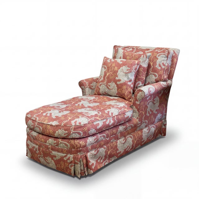 Mid-Century Regency Style Chaise Lounge W/ New Chinoiserie Tiger Upholstery For Sale - Image 12 of 12