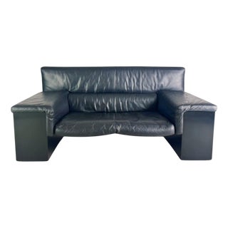 Brigadier Two-Seater Leather Black Sofa by Knoll for Cini Boeri, 1980 For Sale