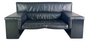 Brigadier Two-Seater Leather Black Sofa by Knoll for Cini Boeri, 1980