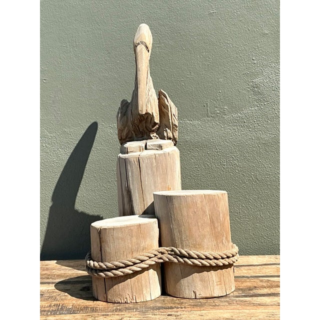 Rustic Vintage Hand Carved Pelican on Dock For Sale - Image 3 of 12