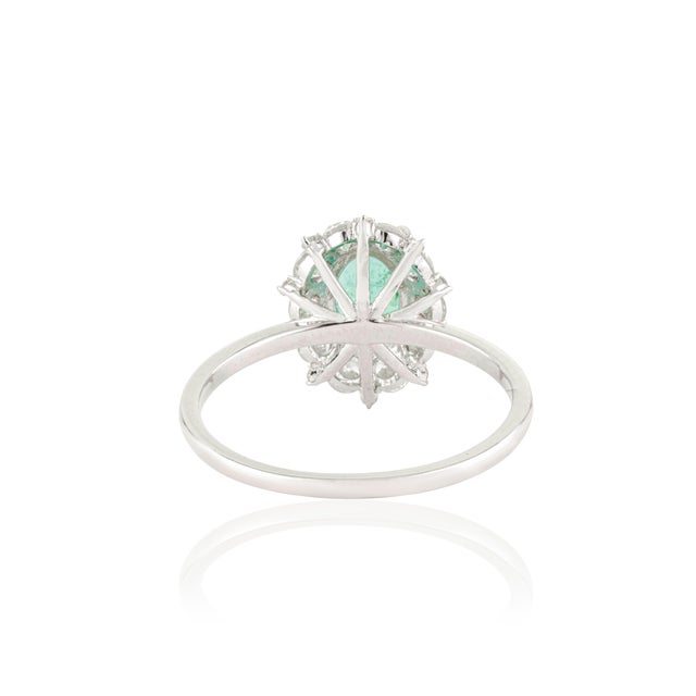 14k Gold Statement Oval Emerald & Diamond Cluster Engagement Ring Size 5.5 For Sale - Image 9 of 15