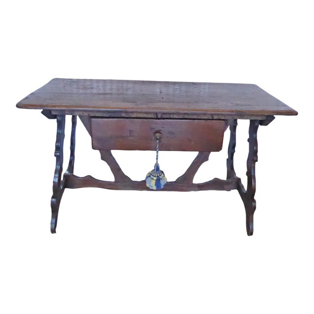 Late 17th / Early 18th Century Italian Tuscan Walnut Trestle Table with Drawer For Sale