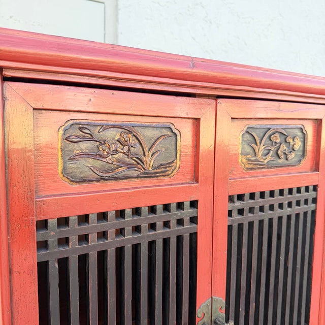Chinese Vintage Chinese Red Wooden Cabinet For Sale - Image 3 of 11
