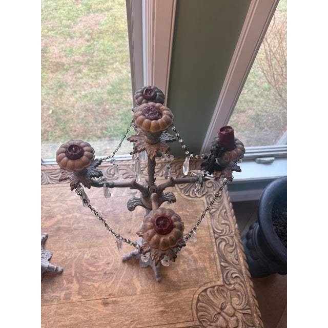 Late 20th Century Victorian Cast and Crystal 5-Candle Candelabras For Sale In Nashville - Image 6 of 9