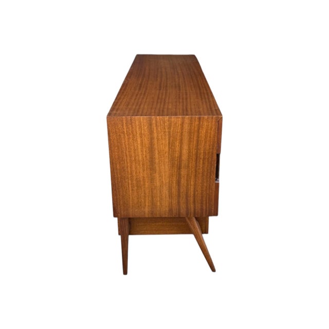 Mid-Century Modern Walnut Dresser With Sculpted Integrated Pulls and Splayed Legs” For Sale - Image 14 of 15
