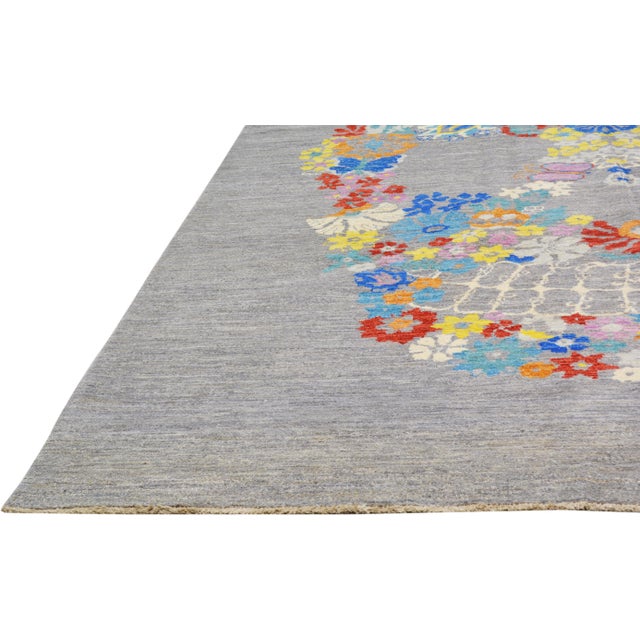 2010s Indian Modern Hand Knotted Wool Rug,9'X12'4" For Sale - Image 5 of 6