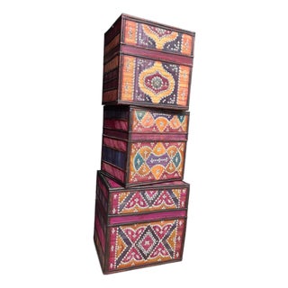 1980s Handcrafted African Storage Boxes With Cowrie Shell Decoration – Set of Three For Sale