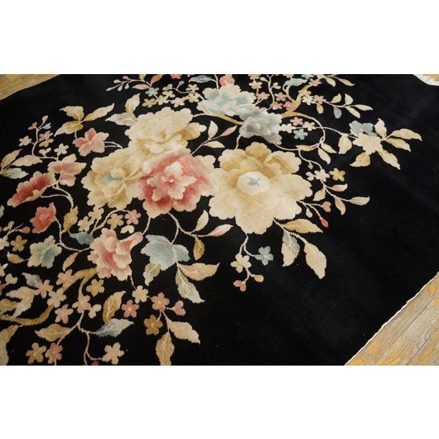 1920s 1920s Black Floral Antique Chinese Art Deco Carpet 5'9" X 8'6" by Nichols Workshop Knotted Wool Rug For Sale - Image 5 of 12