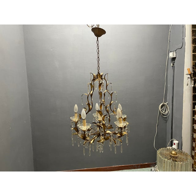 Italian Florentine Tole Chandelier, Italy, 1950s For Sale - Image 9 of 12
