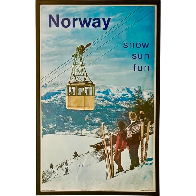 Vintage Norway Snow Sun Fun Ski Travel Tourism Framed 1967 Poster 41"h For Sale - Image 9 of 9