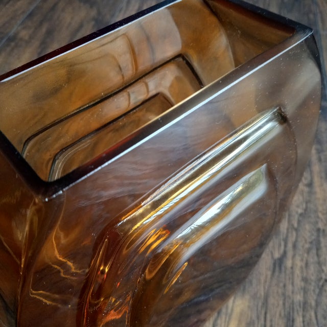 Vintage Mid Century Amber Glass Accent Vase For Sale - Image 4 of 5