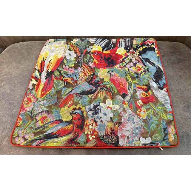 Red Woven Tropical Bird Cushion Cover For Sale - Image 8 of 14