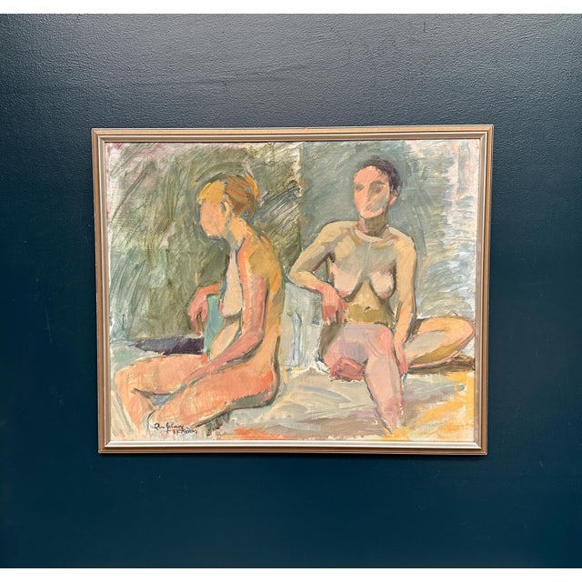 European Artist, Two Models, 1971, Oil on Canvas For Sale - Image 12 of 15