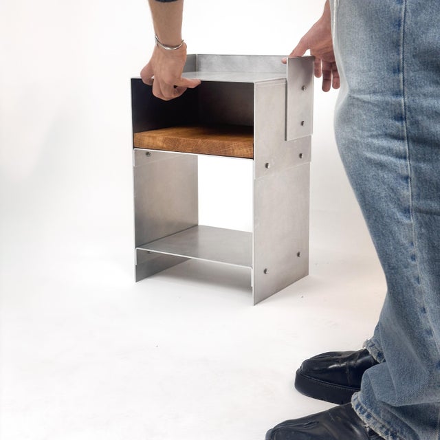 Matted Aluminium and Oak Wood Side Table by case studios For Sale - Image 11 of 12
