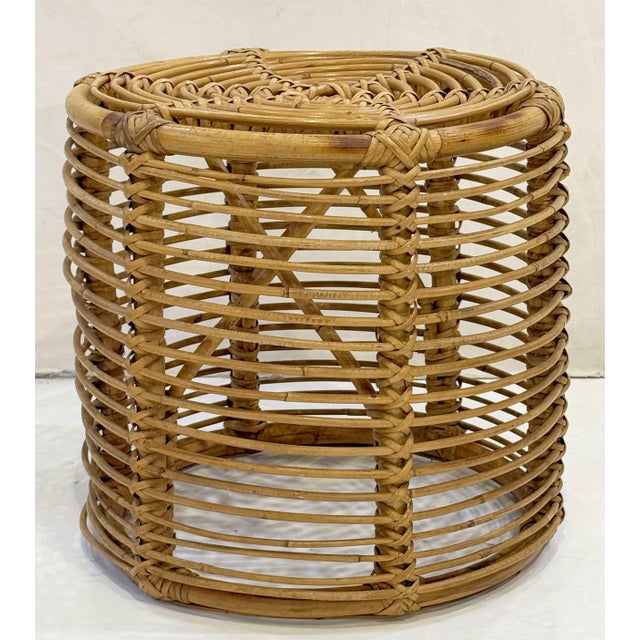 Wood Mid-Century Modern Cane Wicker or Rattan Stools From Spain - Two Available For Sale - Image 7 of 8