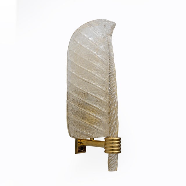 Metal Mid-Century Modern Graniglia Murano Glass Leaf Sconces from Barovier & Toso, 2000, Set of 2 For Sale - Image 7 of 11