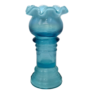 Antique Eapg Jefferson Glass #73 Blue Opalescent Spool Vase 6" Ruffled Rim