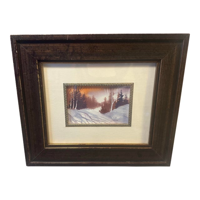 Late 20th Century First Snow Watercolor Painting by C. Evridge For Sale