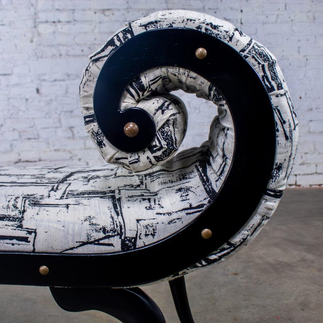 1930-1940’s Hollywood Regency Chaise Style Bench by Irving Chase Manufacturing Scrolled Arm & Black Painted Frame For Sale - Image 6 of 18