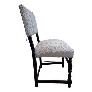 Antique Walnut Spindle Chair With Embroidered Back and Seat For Sale