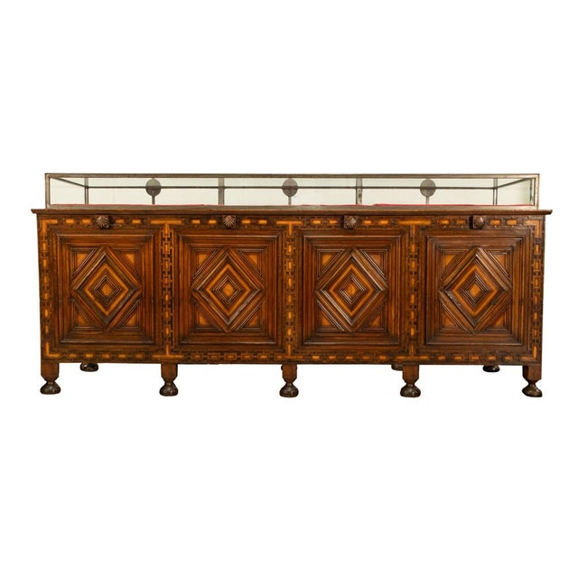 Art Deco Antique Art Deco Jewelry Store Display Case Counter Walnut Bronze Glass 1920 For Sale - Image 3 of 18