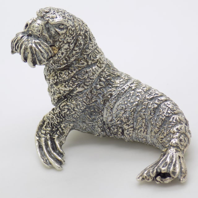 Vintage Italian Handmade Genuine Silver Walrus Figurine Sculpture by Cerreti For Sale - Image 4 of 15