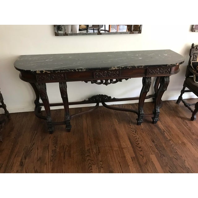 American Antique 1920s Berkey and Gay Style Marble Topped Sideboard Console For Sale - Image 3 of 13