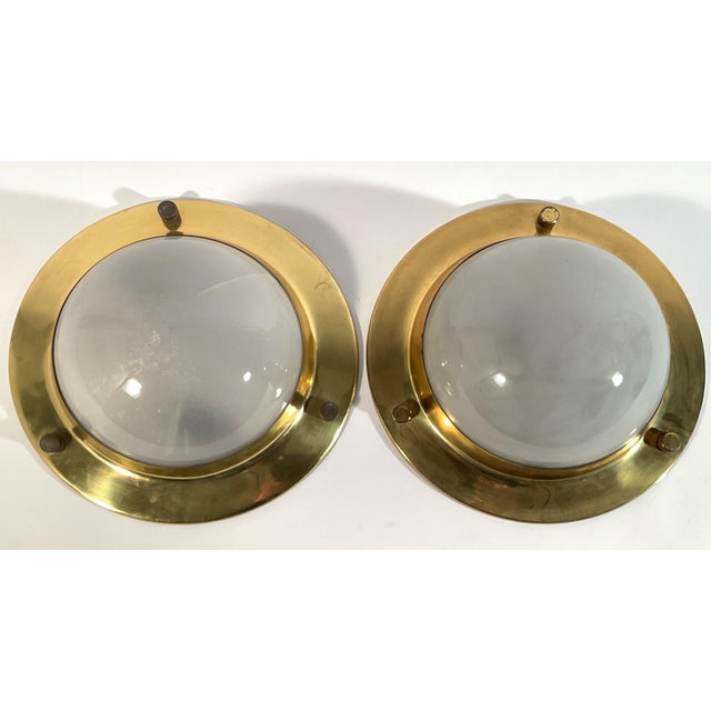 LSP6 Tommy Model Ceiling Lights in Brass Structure and Frosted Glass Lampshade by Luigi Caccia Dominioni for Azucena, 1950s, Set of 2 For Sale - Image 9 of 9