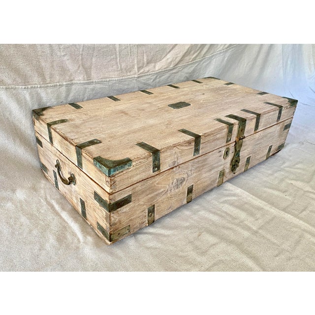 Mid 20th Century Vintage Bleached Teak Trunk W/Brass Fittings For Sale - Image 5 of 12