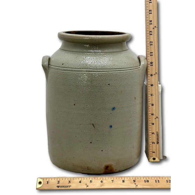 Ourtstanding Antique Large 3 Gallon Size American Blue Hand Decorated Stoneware Butter Churn - Circa 1870s For Sale - Image 18 of 18