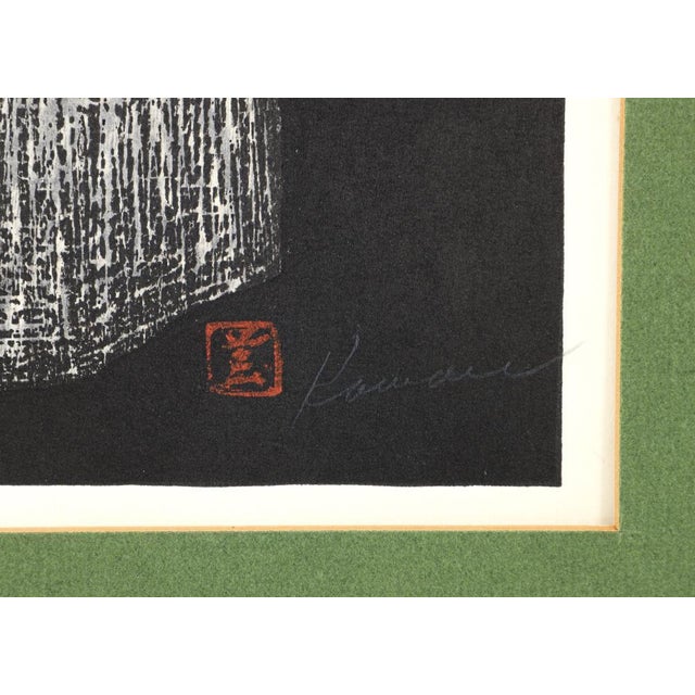 Japanese 1950's Matted Color Woodcut Print of a Child and Woodpeckers by Kaoru Kawano For Sale - Image 3 of 4