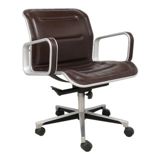 1960s Vintage Ring Mekanikk Norway Aluminum and Leather Swivel Desk Chair For Sale