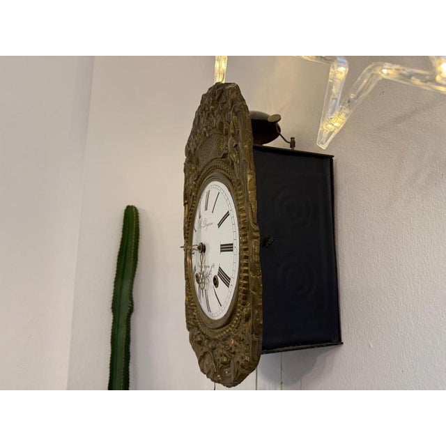 Brown Comtoise Wall Clock by H. Piquant, France For Sale - Image 8 of 15