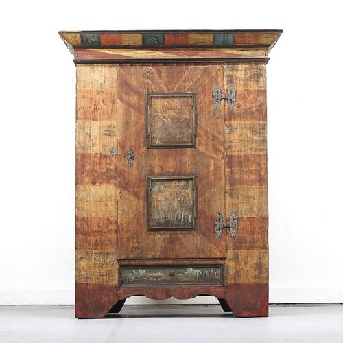 Rustic Farmhouse Folk Art Painted Bridal Cabinet For Sale - Image 17 of 18