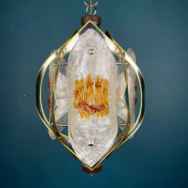 Metal Mid-Century Amber Murano Glass and Chrome Chandelier by Toni Zuccheri for Mazzega, Italy, 1970s For Sale - Image 7 of 13