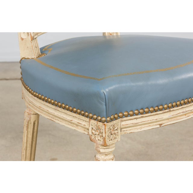 Antique French Louis XVI Style Painted Dining Chairs in French Blue - Set of 4 For Sale - Image 12 of 18