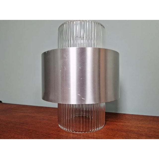 Scandinavian Glass and Silver Brushed Aluminum Pendant Light, 1960s For Sale - Image 13 of 15